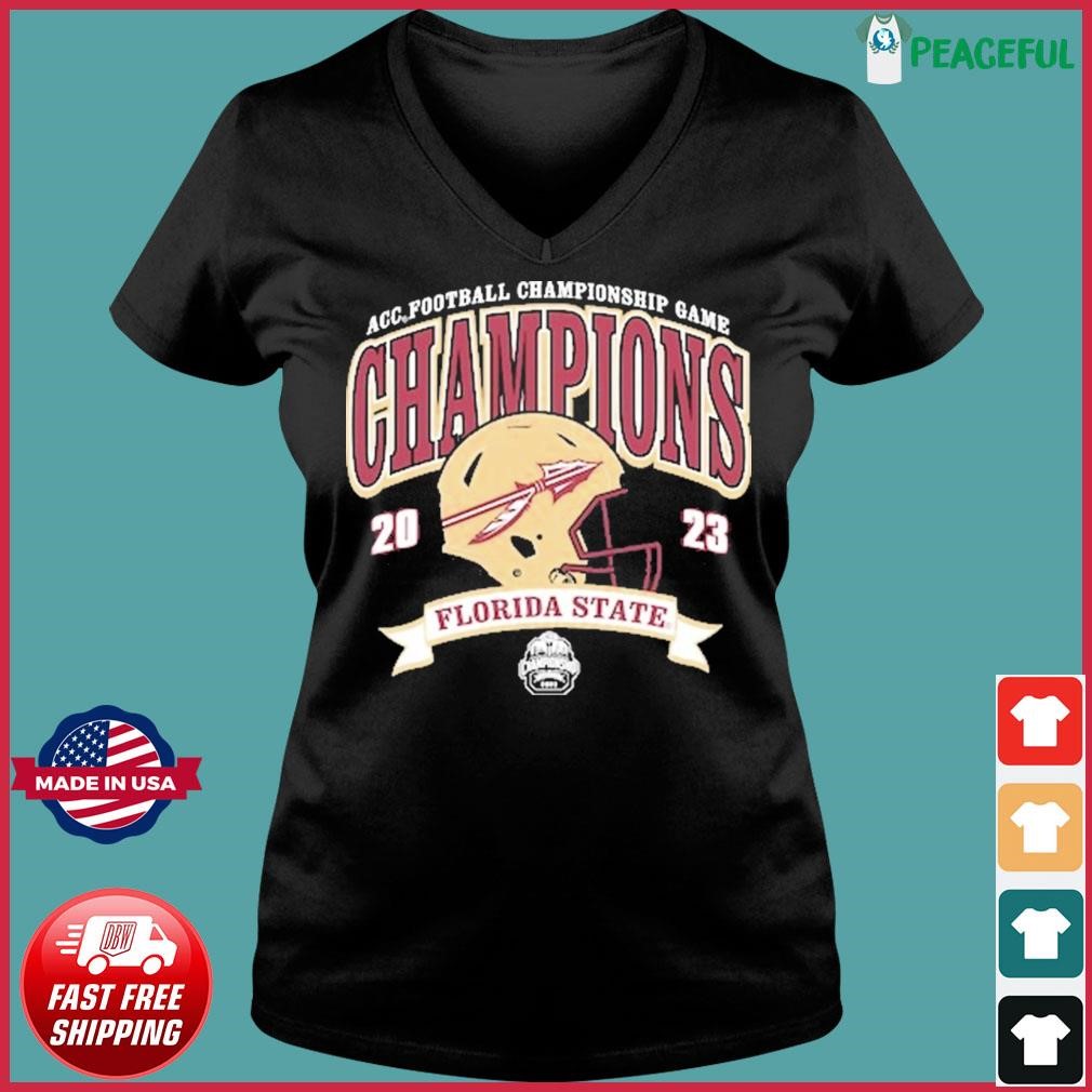 Florida State Seminoles 2023 ACC Football Conference Champions Helmet Shirt Ladies V-neck Tee.jpg