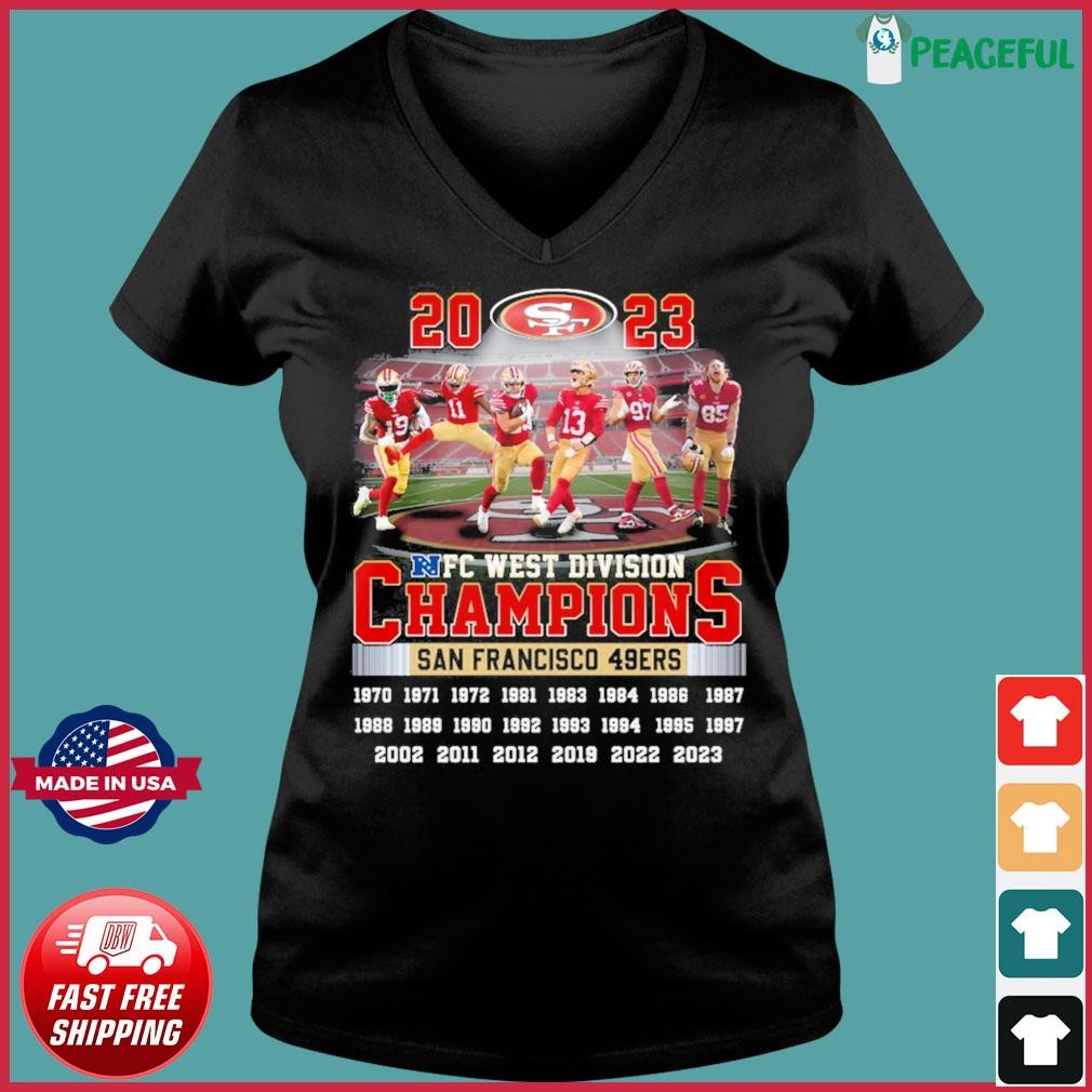 Friends San Francisco 49ers 2023 NFC West Champions Signatures Shirt Ladies V-neck Tee.jpg