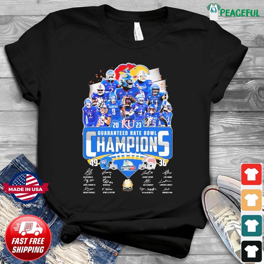 Kansas Jayhawks Team 2023 Guaranteed Rate Bowl Champions Signatures Shirt