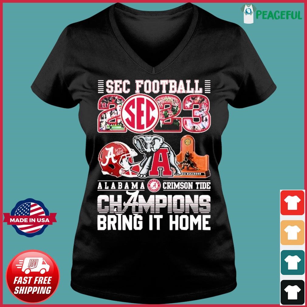 Official Bring It Home SEC Football 2023 Alabama Crimson Tide Champions Shirt Ladies V-neck Tee.jpg