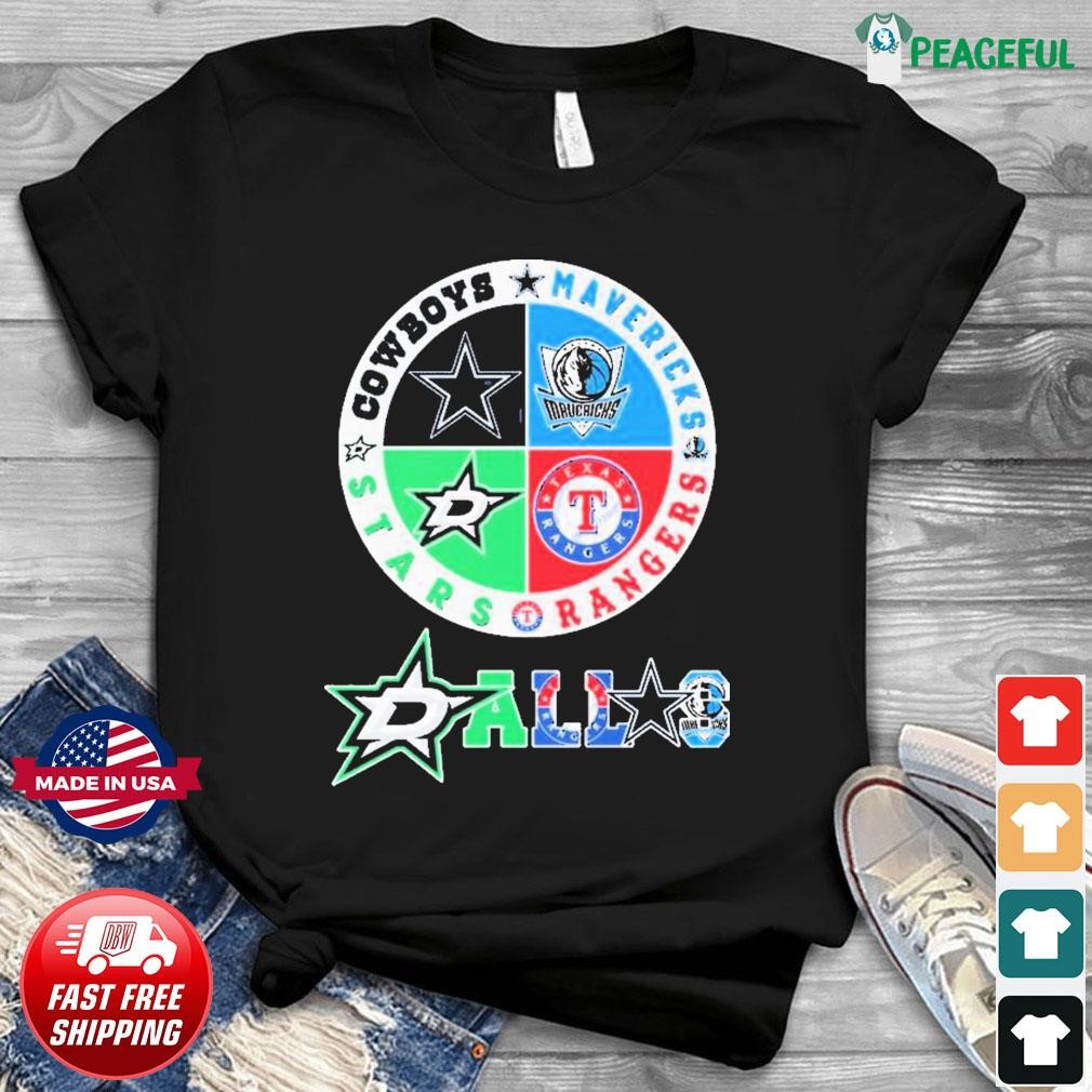 Official Dallas Sports Teams Cowboys, Mavericks Rangers And Stars Logo Shirt