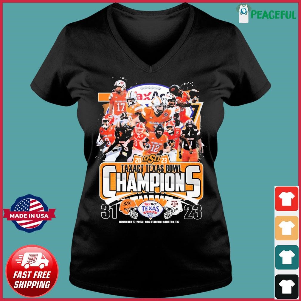 Oklahoma State Cowboys Team 2023 Taxact Texas Bowl Champions Shirt Ladies V-neck Tee.jpg