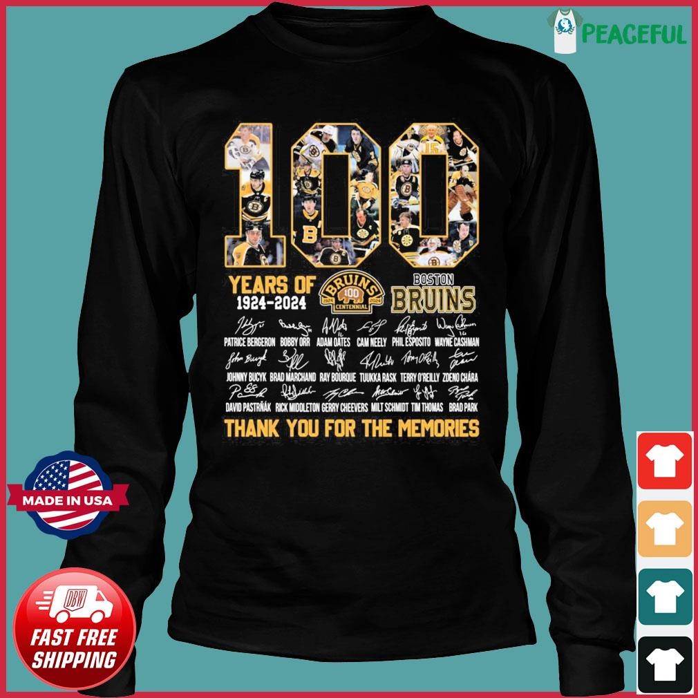 1924-2024 100 Years Of Boston Bruins Hockey Teams Thank You For The Memories  Signatures Shirt, hoodie, sweater, long sleeve and tank top