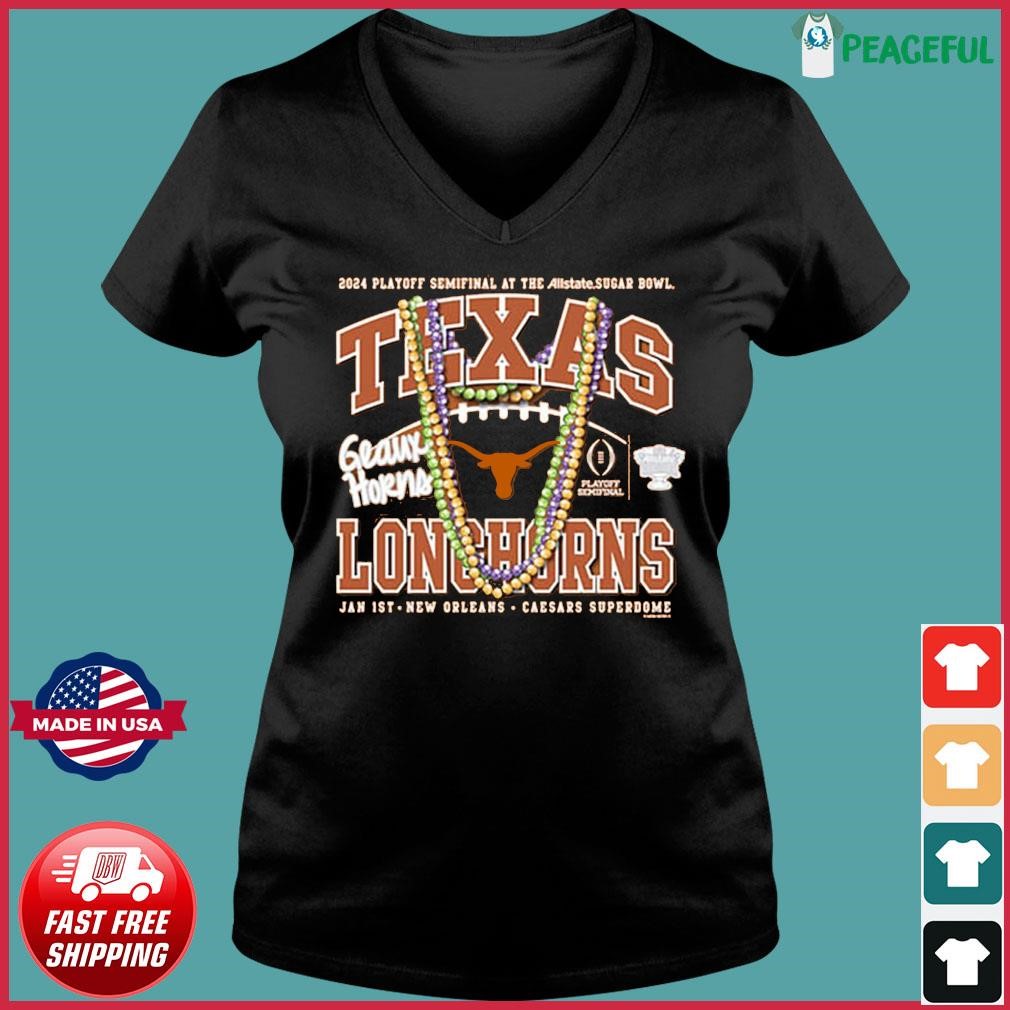 Texas Longhorns 2024 CFP Sugar Bowl Bound Bead Shirt Ladies V-neck Tee.jpg