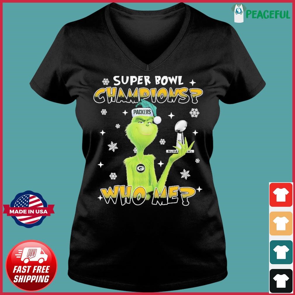 The Grinch Green Bay Packers Super Bowl Champions Who Me Shirt Ladies V-neck Tee.jpg