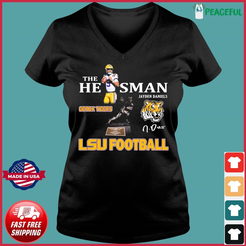 The Heisman Jayden Daniels LSU Tigers Football Signatures Shirt Ladies V-neck Tee.jpg