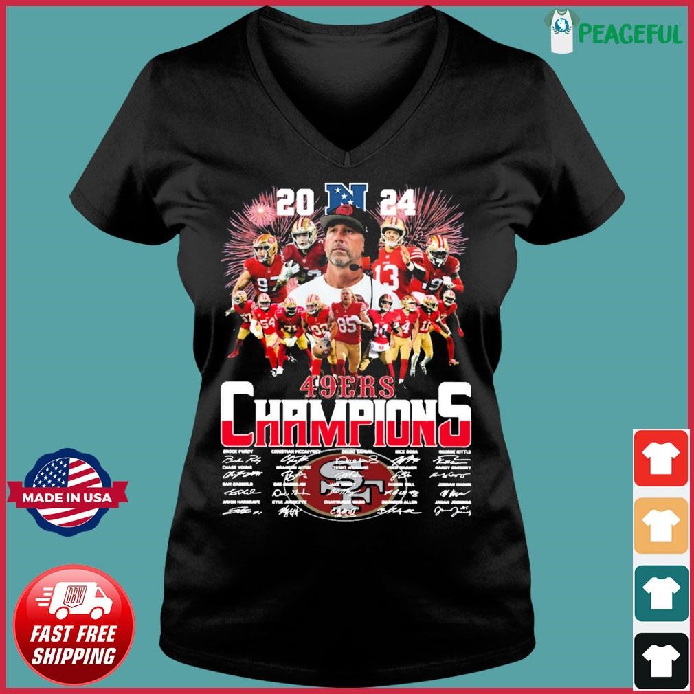 2024 NFC Conference San Fancisco 49ers Team Champions Signatures Shirt Ladies V-neck Tee.jpg