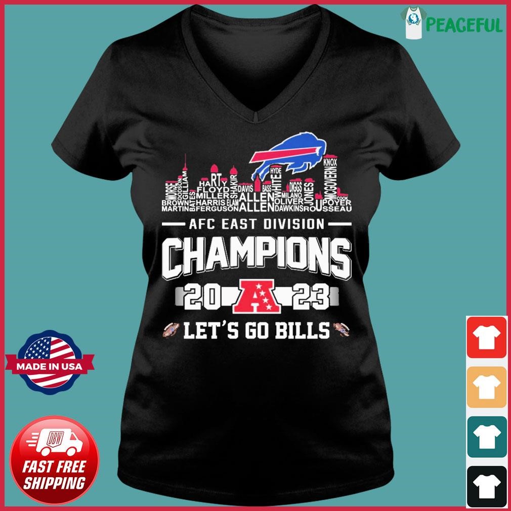 Buffalo Bills Skyline Players Name 2023 AFC East Division Champions Let's Go Bills Shirt Ladies V-neck Tee.jpg