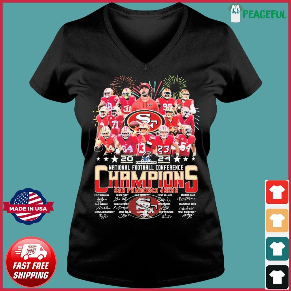 Firework San Francisco 49ers Team 2024 NFC Champions Signatures Shirt ...