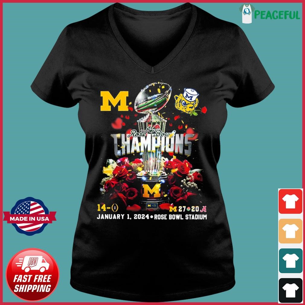 Michigan 2024 Rose Bowl Game Champions Trophy Winner Shirt Ladies V-neck Tee.jpg