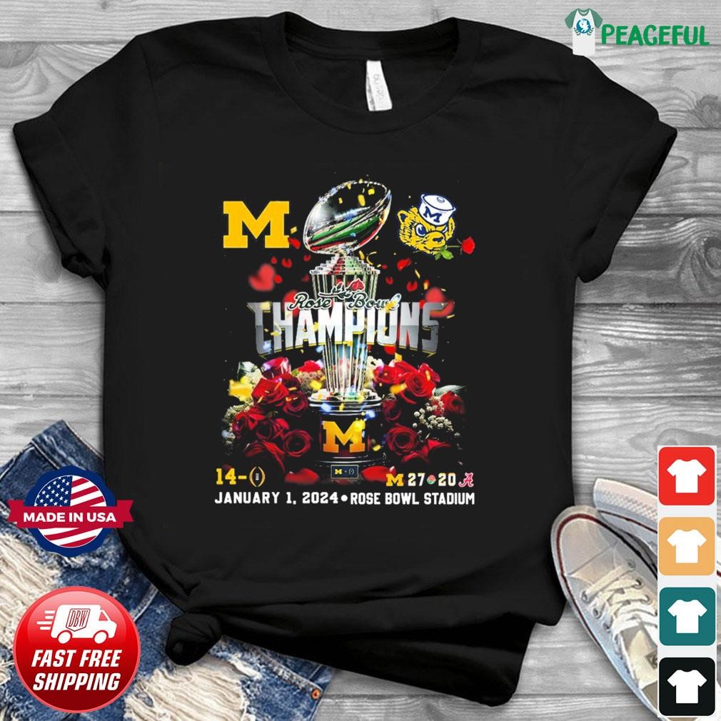 Michigan 2024 Rose Bowl Game Champions Trophy Winner Shirt