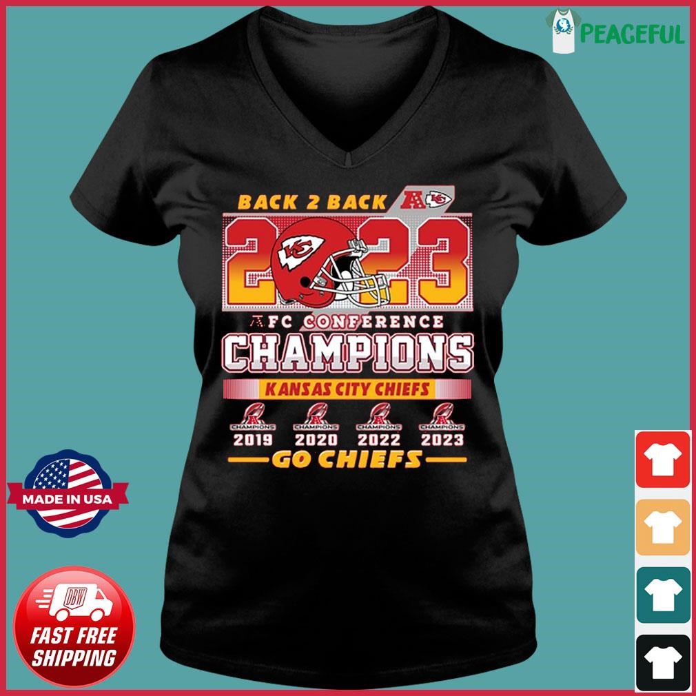 Official Back 2 Back AFC Conference Champions Kansas City Chiefs Go Chiefs Shirt Ladies V-neck Tee.jpg