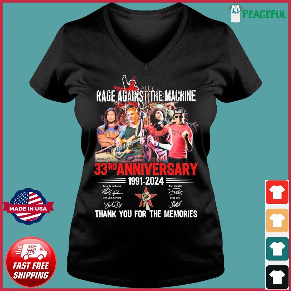 Official Rage Against The Machine 33rd Anniversary 1991-2024 Thank You For The Memories Signatures Shirt Ladies V-neck Tee.jpg