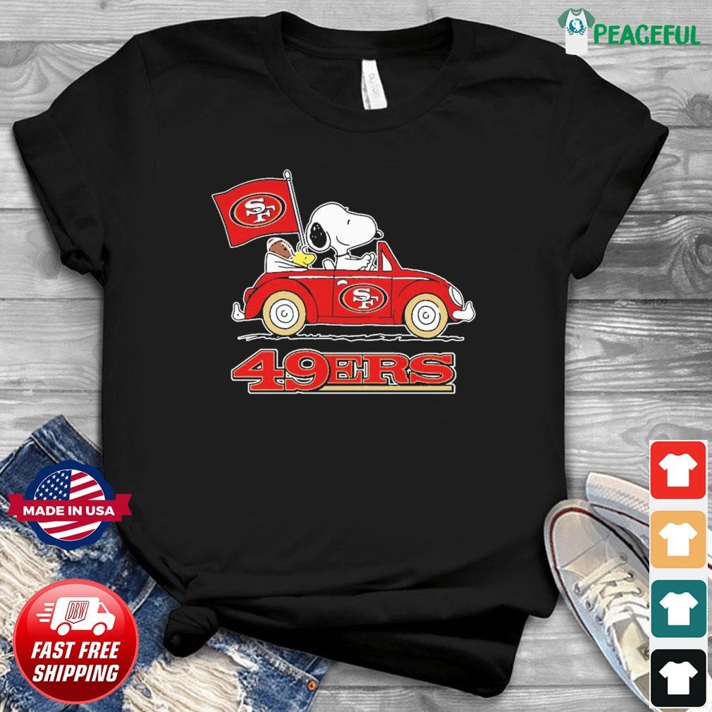 San Francisco 49ers X Peanuts Snoopy And Woodstock Drove Car Shirt