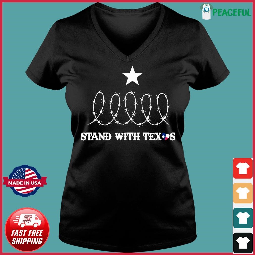 Texas Razor Wire - Stand With Texas Heart Shirt Ladies V-neck Tee.jpg