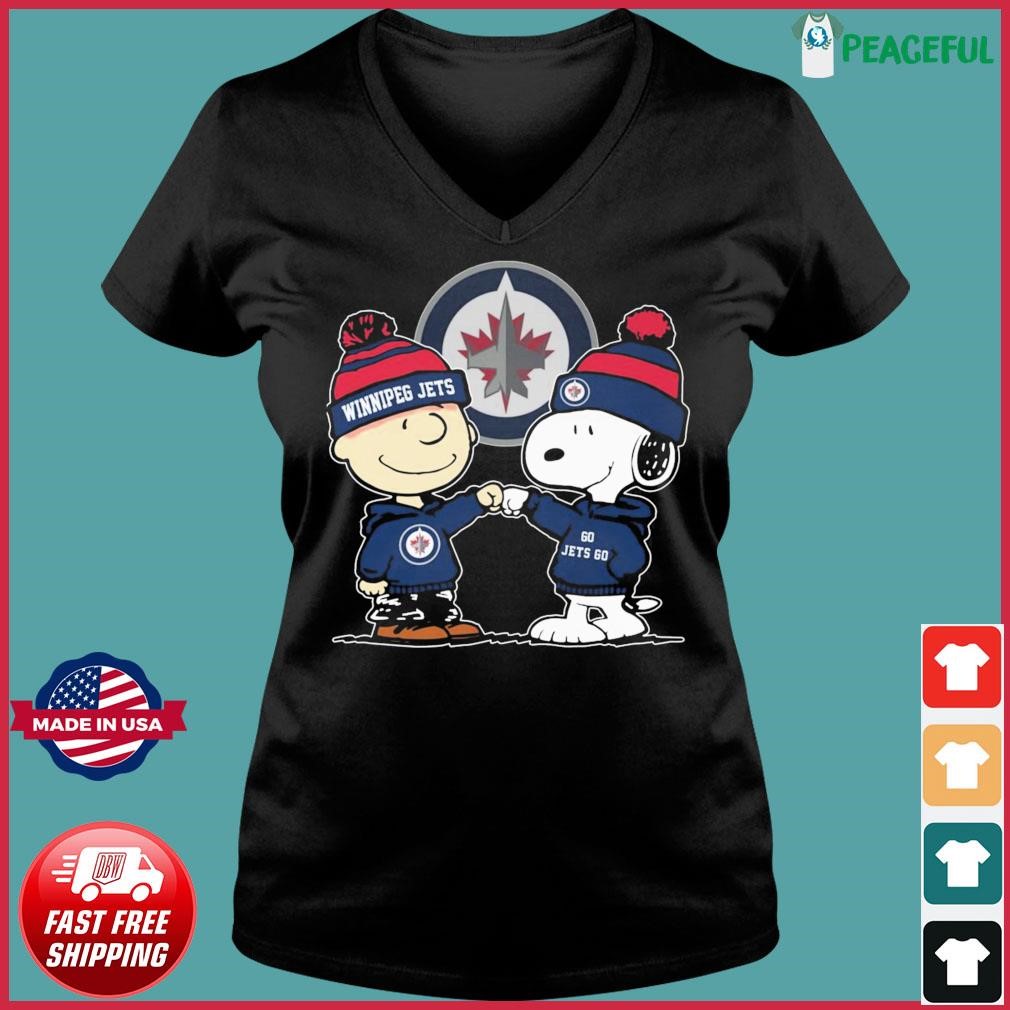 Snoopy Fist Bump Charlie Brown Winnipeg Jets Shirt Ladies V-neck Tee.jpg