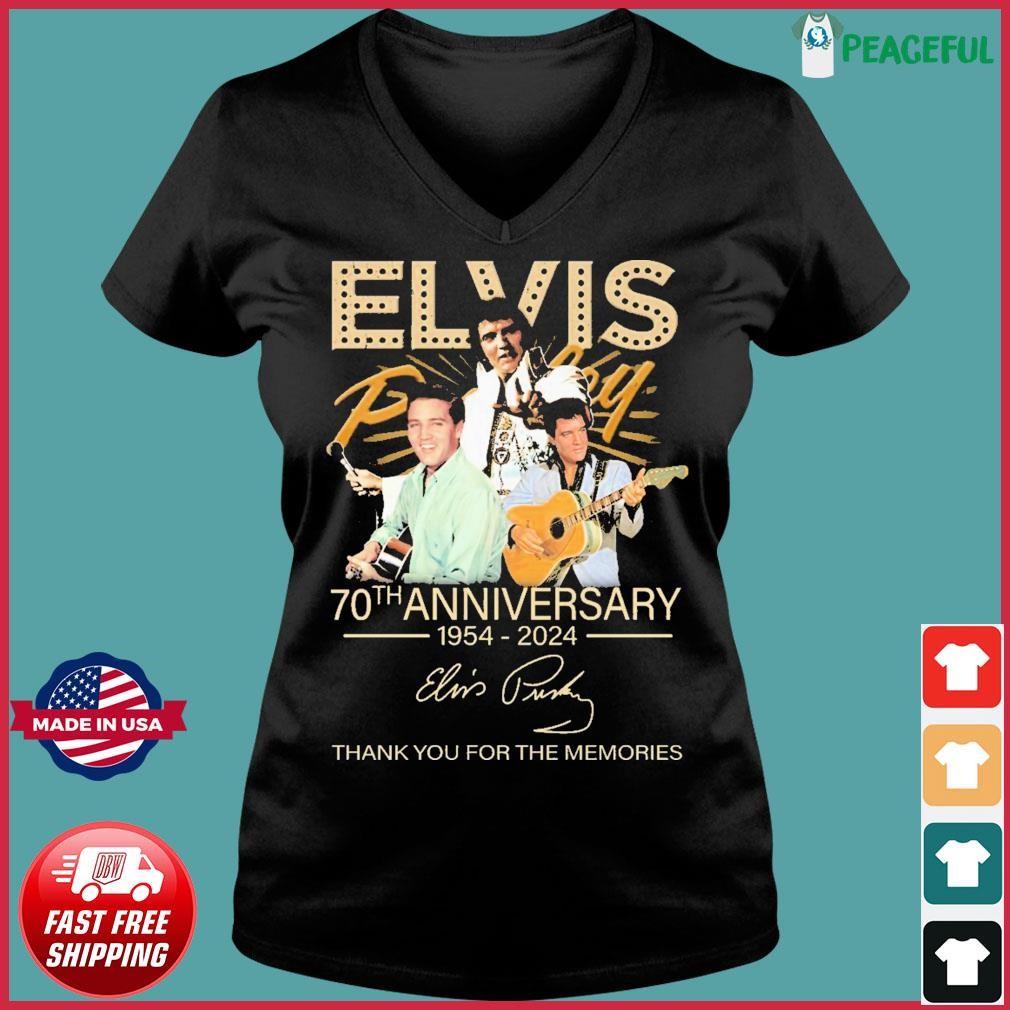 Legend Elvis Presley 70th Anniversary 1954-2024 Thank You For The Memories Signature Shirt Ladies V-neck Tee.jpg