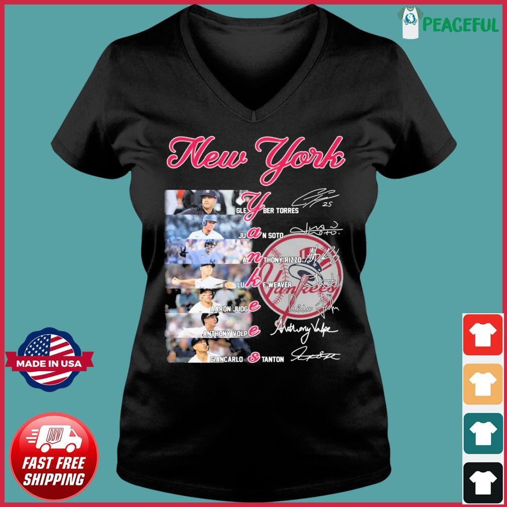 New York Yankees Team Players 2024 Signatures Shirt Ladies V-neck Tee.jpg