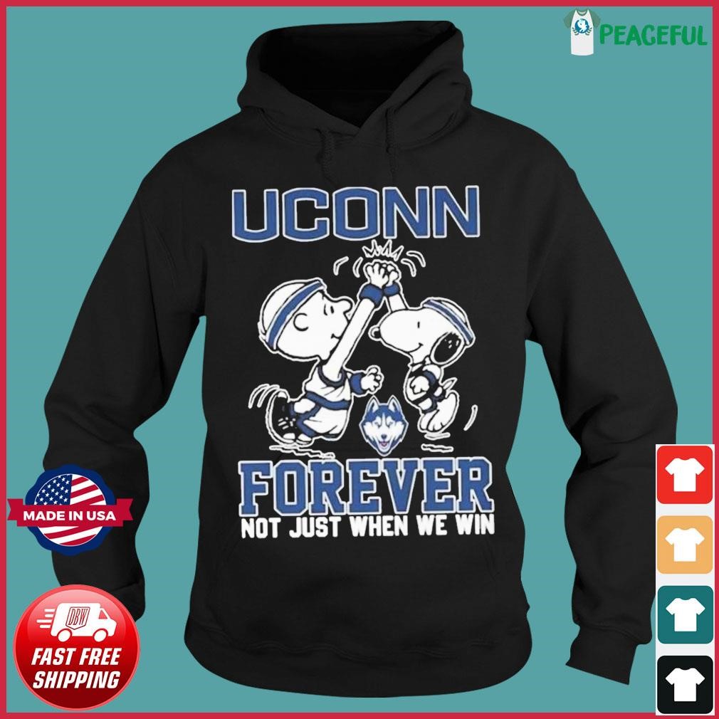 Peanuts Snoopy And Woodstock High Five Uconn Huskies On Car Forever Not Just When We Win Shirt Hoodie.jpg