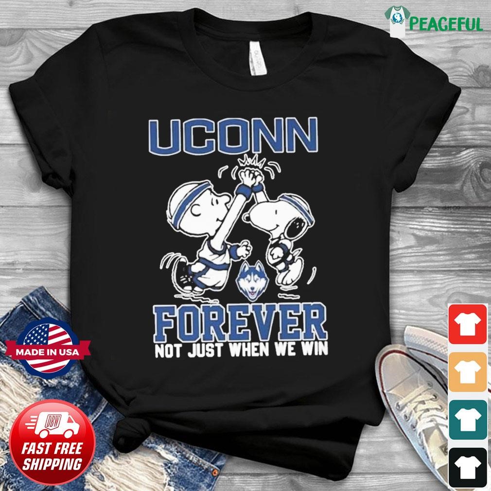 Peanuts Snoopy And Woodstock High Five Uconn Huskies On Car Forever Not Just When We Win Shirt