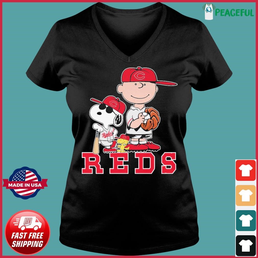 The Peanuts Movie Characters Cincinnati Reds Baseball Shirt Ladies V-neck Tee.jpg