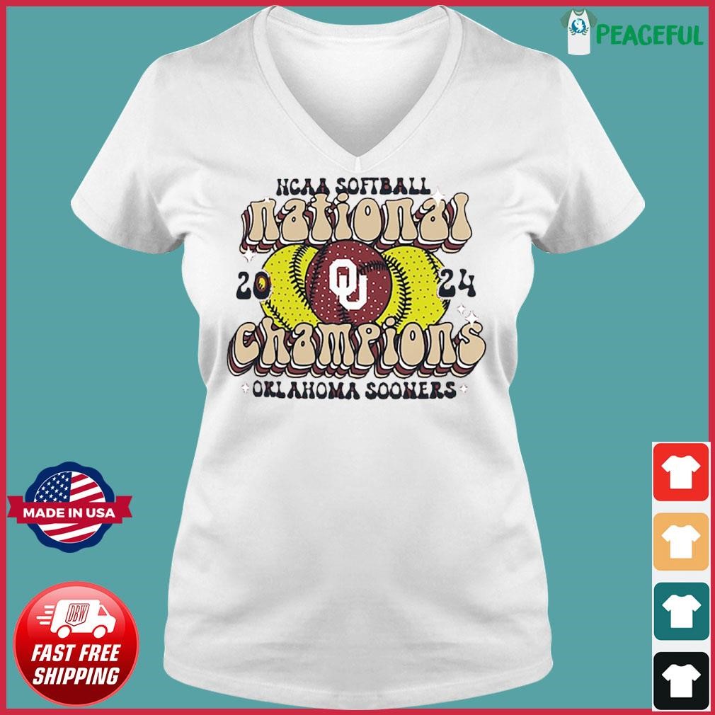 Oklahoma Sooners 2024 NCAA Softball Women’s College World Series National Champions Groovy Ladies V-neck Tee.jpg