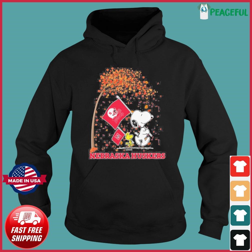 Peanuts Snoopy And Woodstock Parade Flag Nebraska Huskers In The Fall Shirt Hoodie.jpg