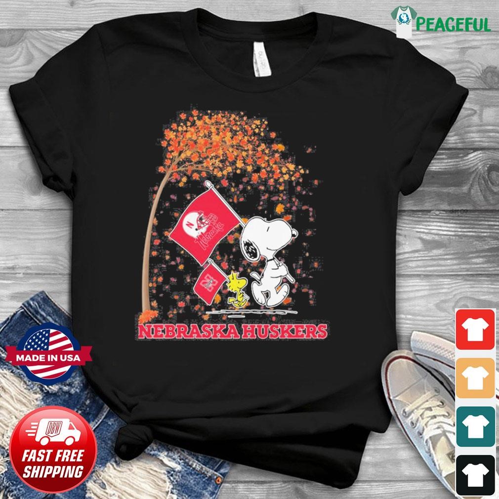 Peanuts Snoopy And Woodstock Parade Flag Nebraska Huskers In The Fall Shirt