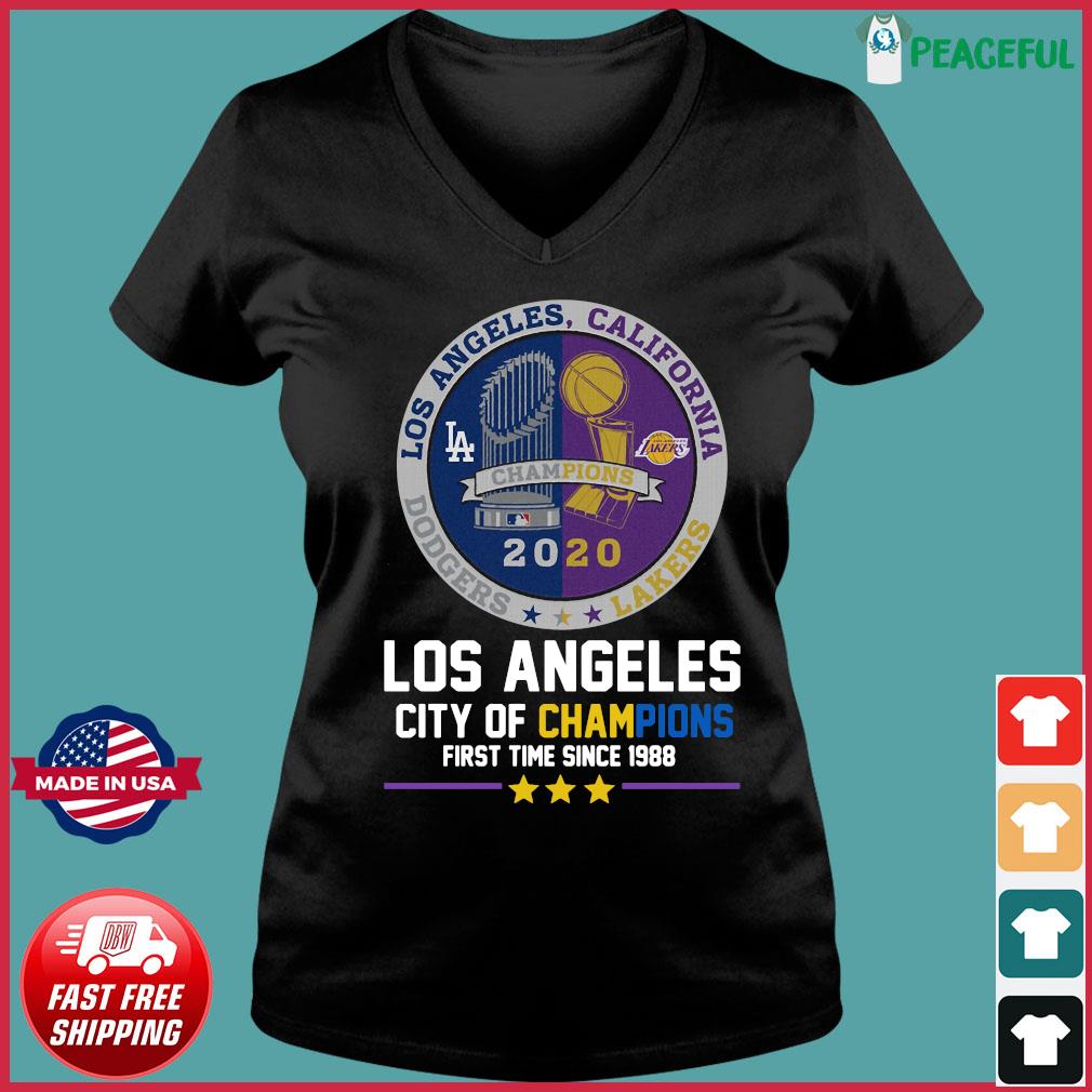 Los Angeles California Lakers Dodgers Los Angeles City Of Champions First  Time Since 1988 T-Shirt - Yesweli