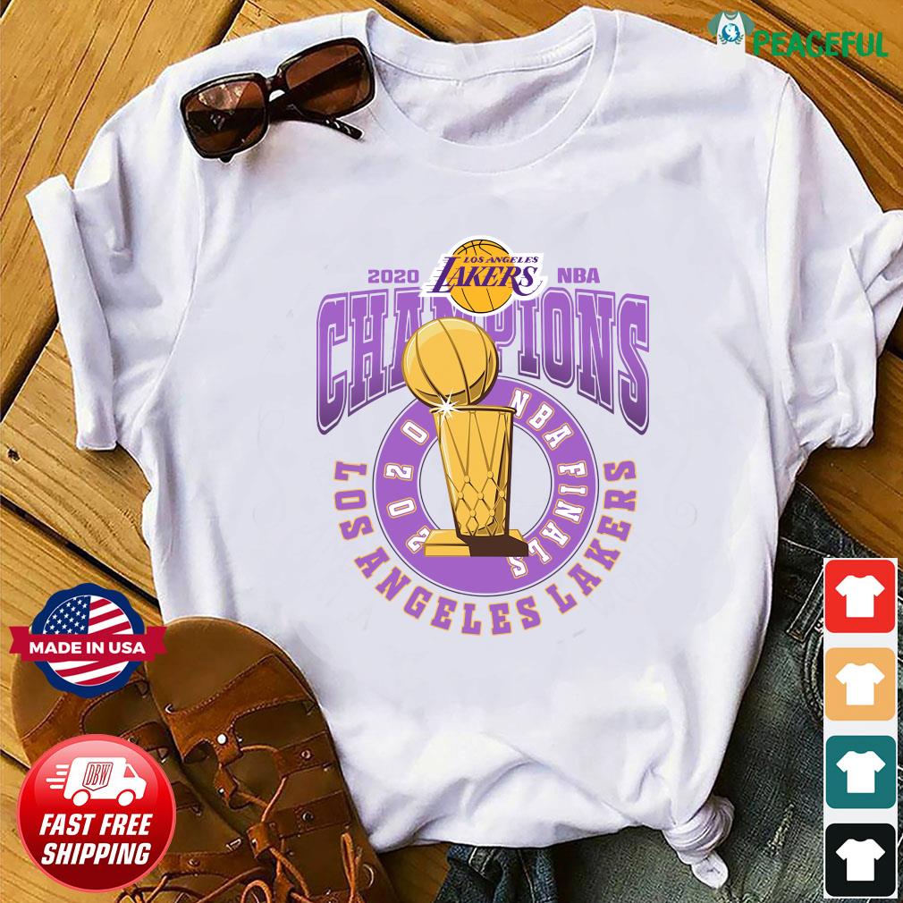 Los Angeles Lakers 2020 NBA Finals Championship T-Shirt on display