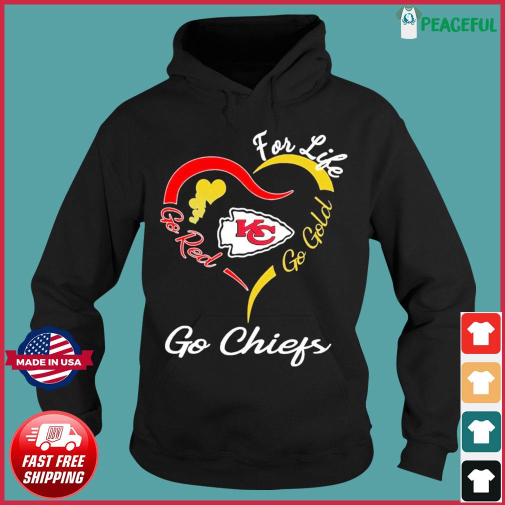 Kansas City Chiefs Heart For Life Go Red Go Gold Go Chiefs Women's T-Shirt,  hoodie, sweater, long sleeve and tank top